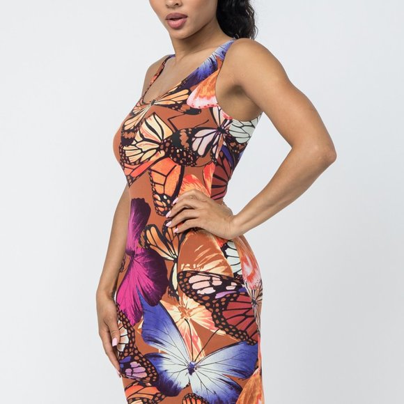 JULIA Love Dress New 1X Plus Rust Butterfly Print Scuba Fit Midi - Picture 6 of 8